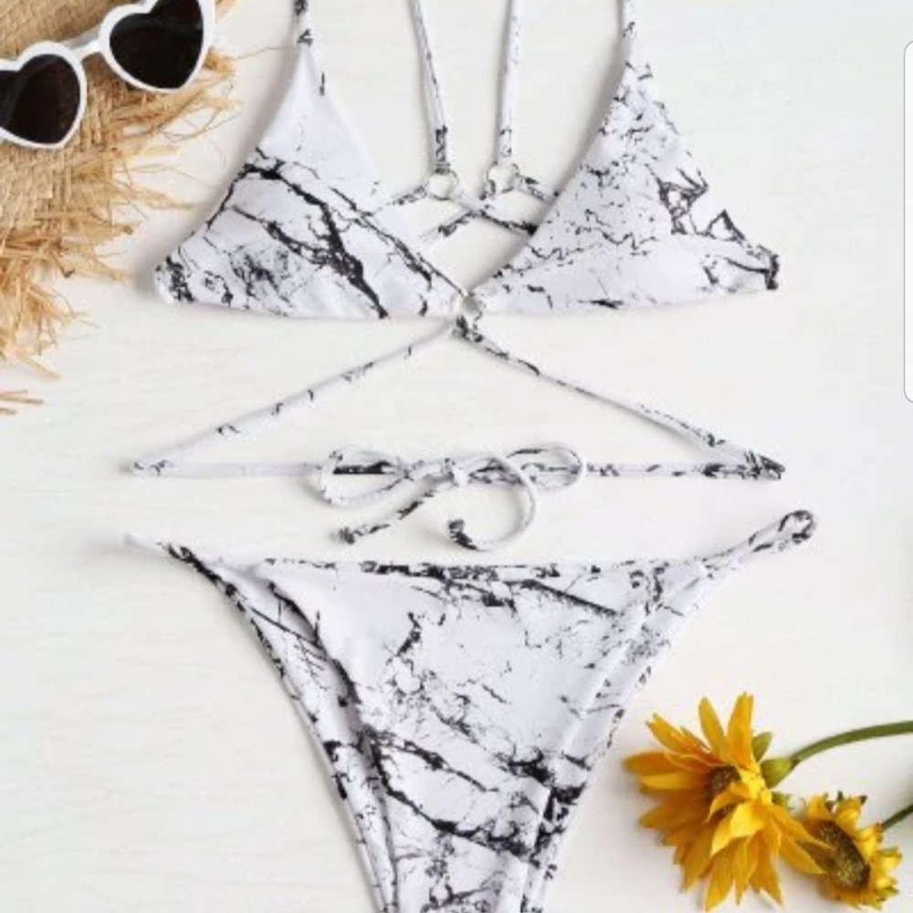 Marble Print String Bikini - Picture 1 of 5